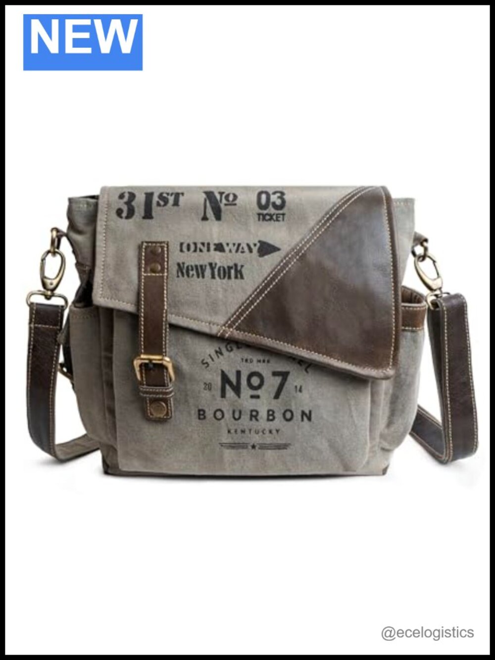 Upcycled Canvas Leather Crossbody Hobo Messenger Bag Multi Pockets Tablet